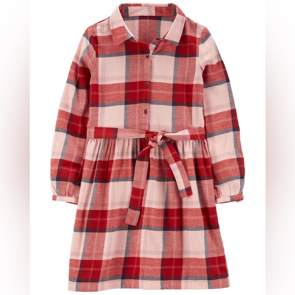 NEW! Carter’s Red Long Sleeve Plaid Shirt Dress